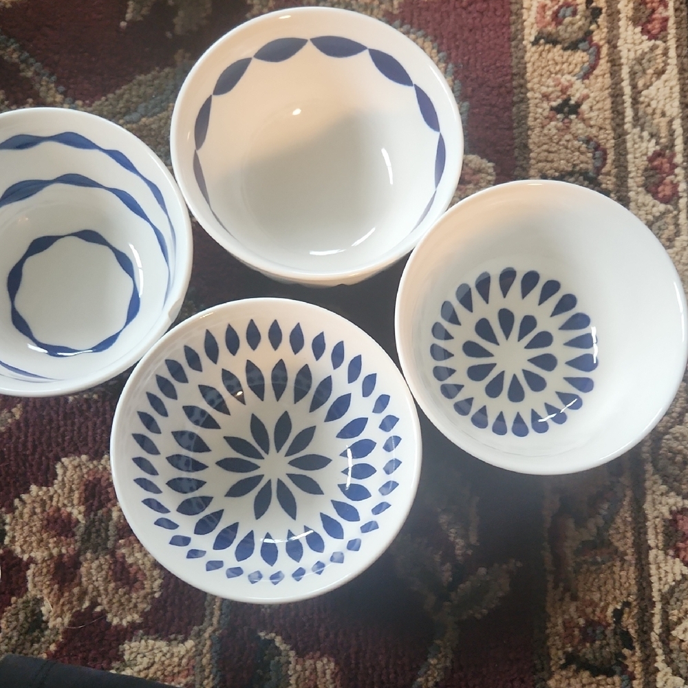 Blue and White Ceramic Dip Bowls Set
